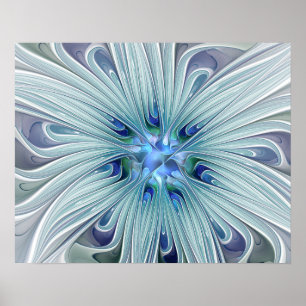 Bloemige schoonheid Abstract moderne blauwe pastel Poster