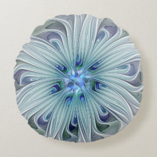Bloemige schoonheid Abstract moderne blauwe pastel Rond Kussen