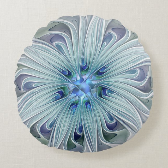 Bloemige schoonheid Abstract moderne blauwe pastel Rond Kussen (Voorkant)