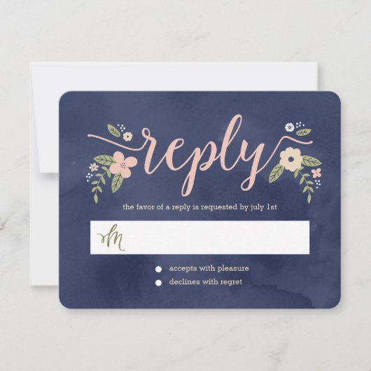 Bloemige Schoonheid Bewerkbare Kleur Trouw Antwoor RSVP Kaartje (Voorkant)