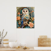 bloemige schuur uil poster (Keuken)