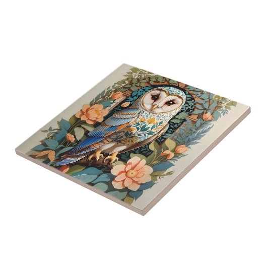  bloemige schuur uil tegeltje (Zijkant)