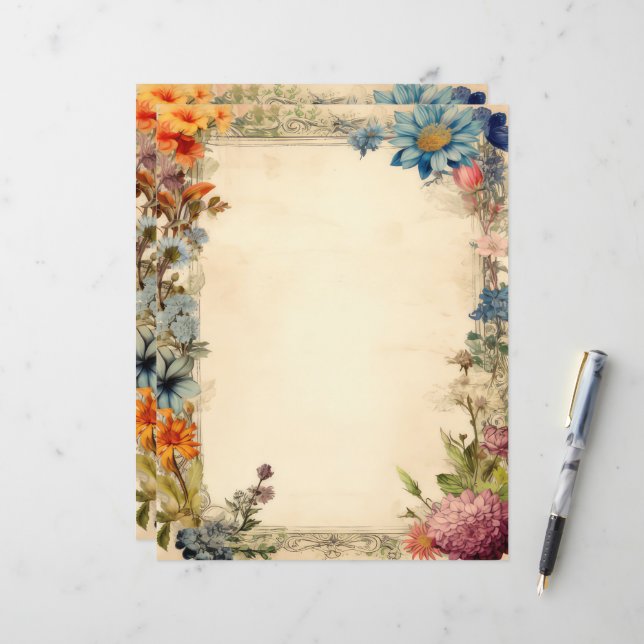 Bloemige Shabby Chic Junk Journal Antieke Papier (Voorkant / Achterkant in situ)