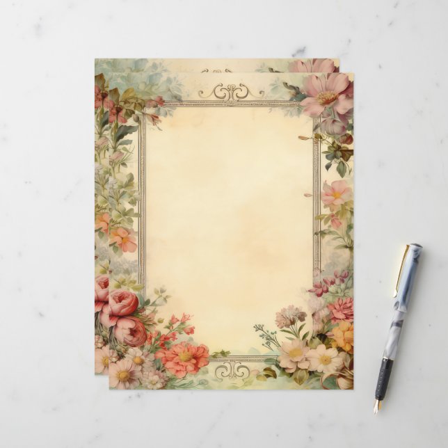 Bloemige Shabby Chic Junk Journal Vintage Papier (Voorkant / Achterkant in situ)