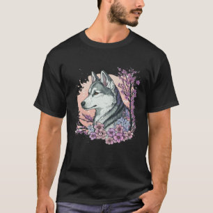 Bloemige Siberische Husky Kersenbloesem Hond Japan T-shirt