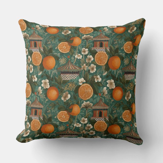 Bloemige Sinaasappels Decorative Worp Kussen (Voorkant)