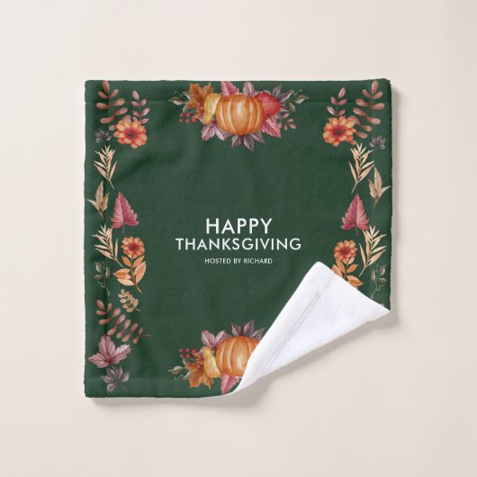 Bloemige Smaragdgroene Thanksgiving-diner Washandje (Wasdoekje)