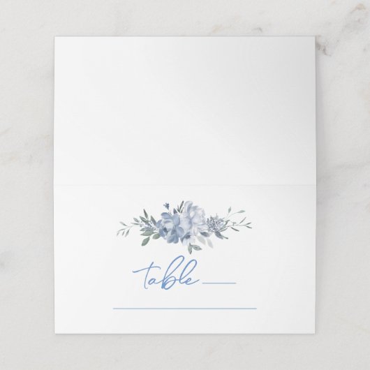 Bloemige "Something Blue" Bruidsontbijt Tafelnumme Plaatskaartje (Buitenkant ongevouwen)