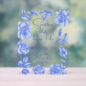 Bloemige Something Blue Bruiloft Feestbegroeting Acryl Bord (Neutraal)