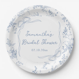 Bloemige Something Blue Strik Bruiloftsborrel Papieren Bordje