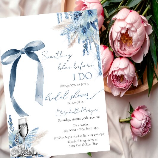Bloemige Something Blue Strik met Glitterdruppels Kaart