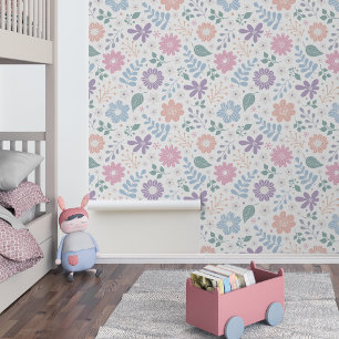 Bloemige speelse cute kids pastelkleur behang