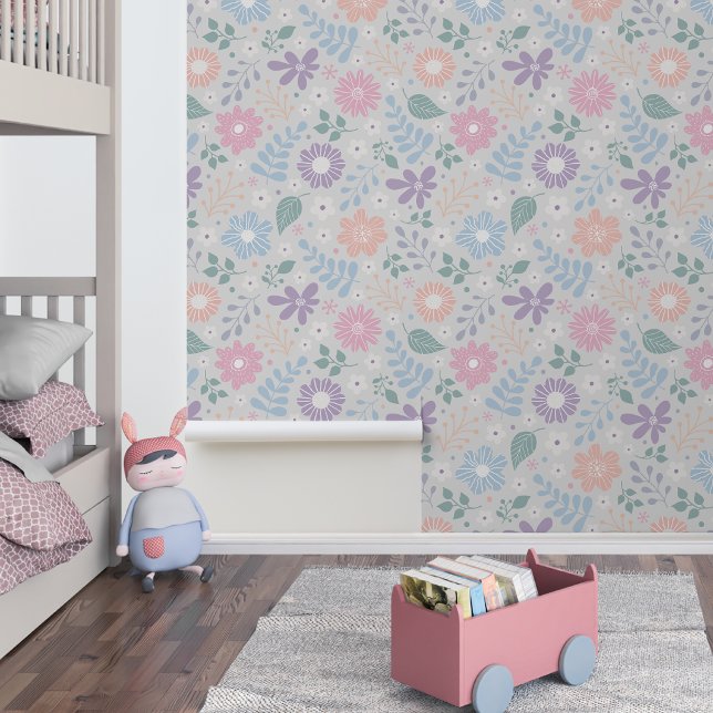 Bloemige speelse cute kids pastelkleuren behang (Creator heeft geüpload)