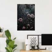 Bloemige Spinnenweb Print, Bloemen In Spinneweb Af Poster (Thuiskantoor)