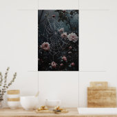 Bloemige Spinnenweb Print, Bloemen In Spinneweb Af Poster (Keuken)
