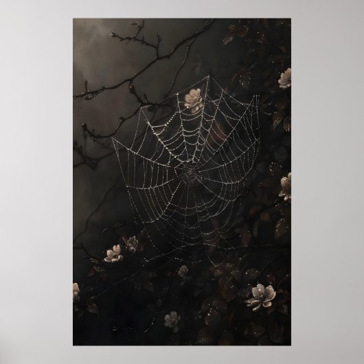 Bloemige Spinnenweb Print, Donkere Academische Got Poster (Voorkant)