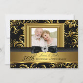 Bloemige spiraalboog foto 50ste huwelijksverjaarda kaart (Voorkant)