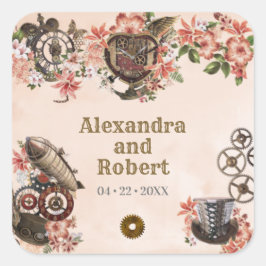 Bloemige Steampunk Dank U Favor Sticker