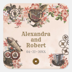 Bloemige Steampunk Dank U Favor Sticker