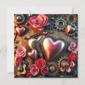 Bloemige Steampunk Valentijnsdag Fototemplate Kaart (Voorkant)