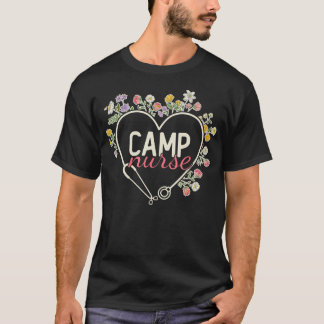 Bloemige Stethoscoop Hart Verpleegkundige Kamp Ver T-shirt