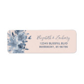 Bloemige Stof Blauw Blozend Huwelijk Retouradres Etiket (Voorkant)