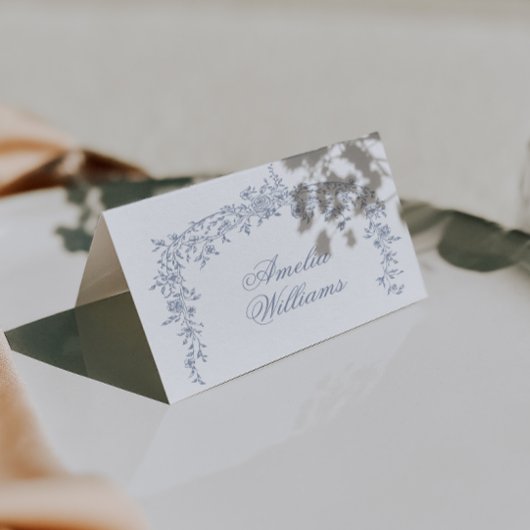 Bloemige Stof Blauw Boho Botanisch Uniek Trouwen Kaart