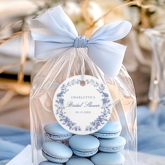 Bloemige Stof Blauw Bruidsdouche Bedankjes Labels