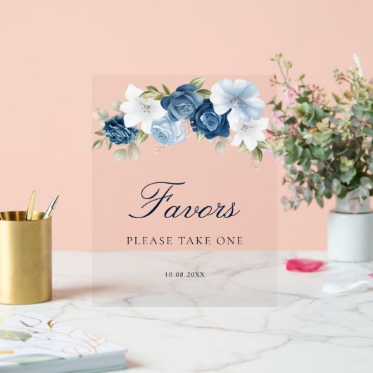 Bloemige Stof Blauw Bruidsfeest Favoren  Acryl Bord (Huwelijk)