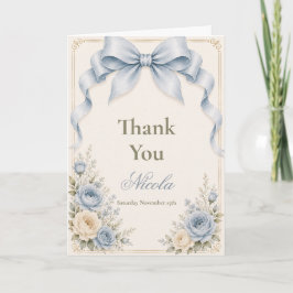 Bloemige Stof Blauw Coquette Strik Sweet Sixteen Bedankkaart