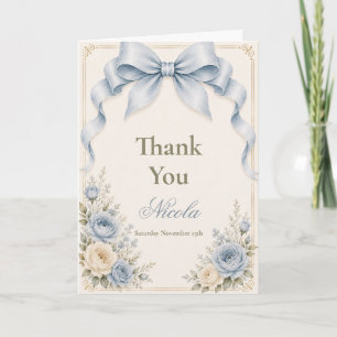 Bloemige Stof Blauw Coquette Strik Sweet Sixteen Bedankkaart