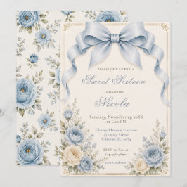 Bloemige Stof Blauw Coquette Strik Sweet Sixteen Kaart