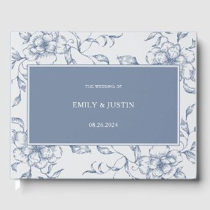 Bloemige Stof Blauw Elegant Huwelijk Gastenboek