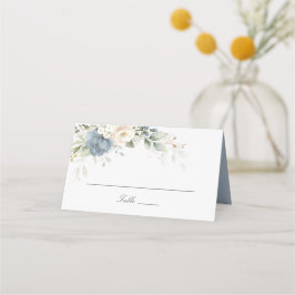 Bloemige Stof Blauw Groen Elegant Trouwen Plaatskaartje