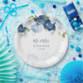 Bloemige Stof Blauw Groene Huwelijksreceptie Papieren Bordje (Feest)