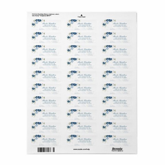 Bloemige Stof Blauw Groene Retouradres Etiket (Full Sheet)