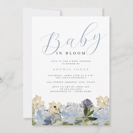 Bloemige Stof Blauw Jongens Baby in Bloom Baby Sho Kaart (Voorkant)