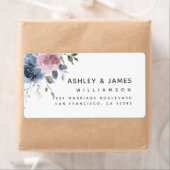 Bloemige Stof Blauw Roze Roos Script Retouradres Etiket (Insitu)