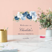 Bloemige Stof Blauw Schrift Bruidsdouche Acryl Bord (Huwelijk)