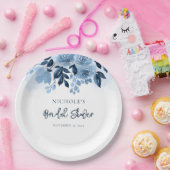 Bloemige Stof Blauw Waterverf Bruidsdouche Papieren Bordje (Feest)