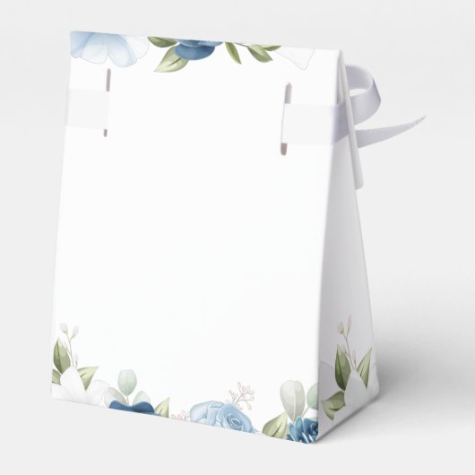 Bloemige Stof Blauw Waterverf Bruiloft Feest Bedankdoosjes (Achterkant)