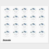 Bloemige Stof Blauw Waterverf Script Bruidsfeest Ronde Sticker (Vel)