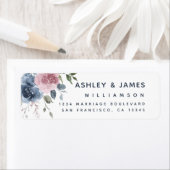 Bloemige Stof Blauwe Roze Roos Script Retouradres Etiket (Insitu)