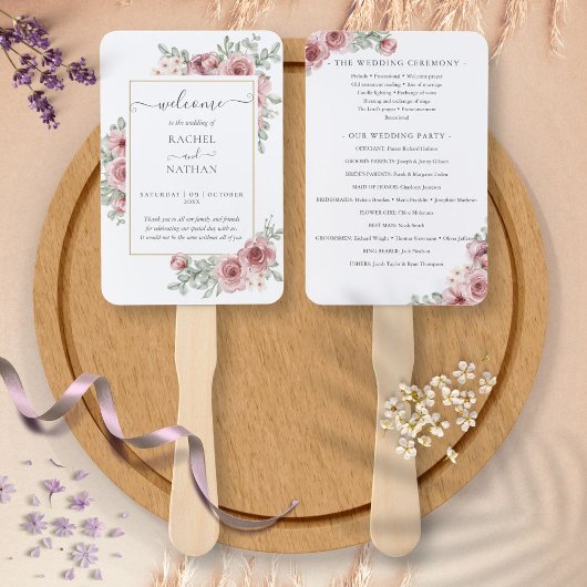 Bloemige Stof Rose Elegant Trouwprogramma Handwaaier