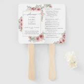 Bloemige Stof Rose Elegant Trouwprogramma Handwaaier (Voorkant en achterkant)