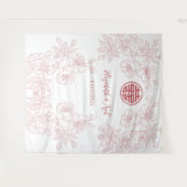 Bloemige Stof Roze Chinese Trouw Achtergrond Wandkleed (Voorkant (horizontaal))