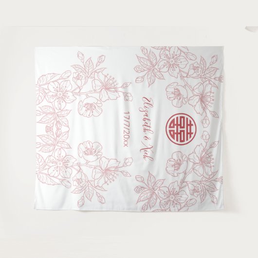 Bloemige Stof Roze Chinese Trouw Achtergrond Wandkleed (Voorkant (horizontaal))