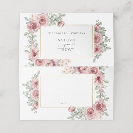 Bloemige Stof Roze Elegante Trouwplaatskaart Plaatskaartje (Buitenkant ongevouwen)