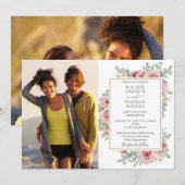 Bloemige Stof Roze Goud 2 Foto's Trouw Kaart (Voorkant / Achterkant)