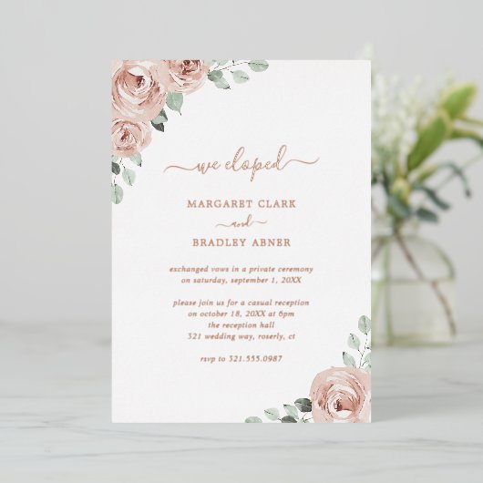 Bloemige Stof Roze Goud Elegante Trouwreceptie Folie Uitnodiging (Staand Voorkant)